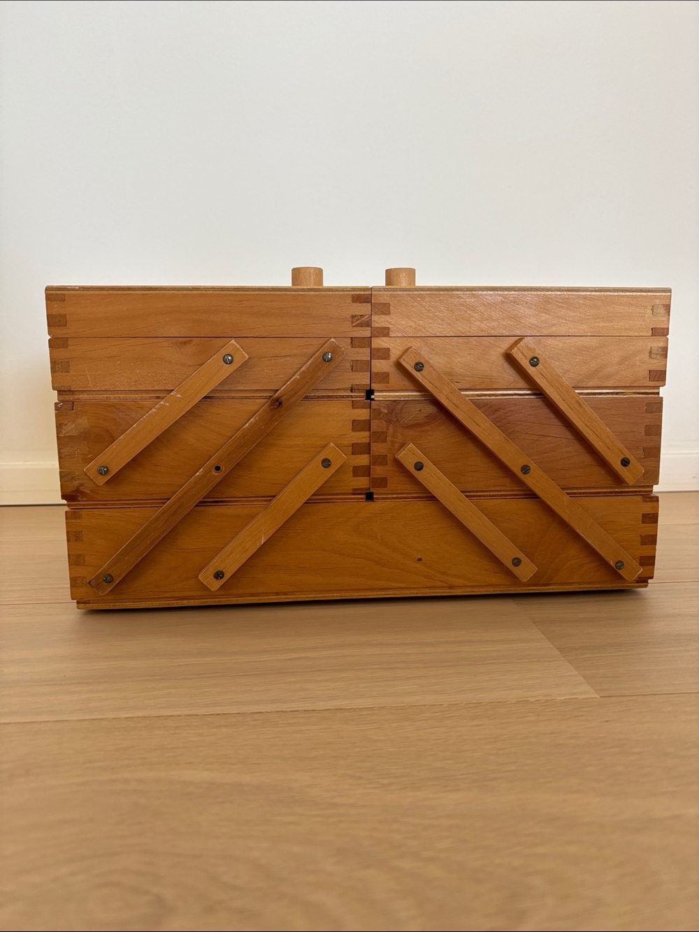 Vintage Wooden Sewing Box - Honey Brown